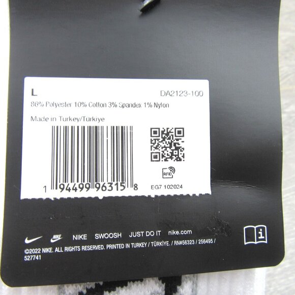 Nike Elite Everyday Crew White Basketball Socks Men's Size L 8-12 (3 Pairs) NEW - Picture 11 of 11